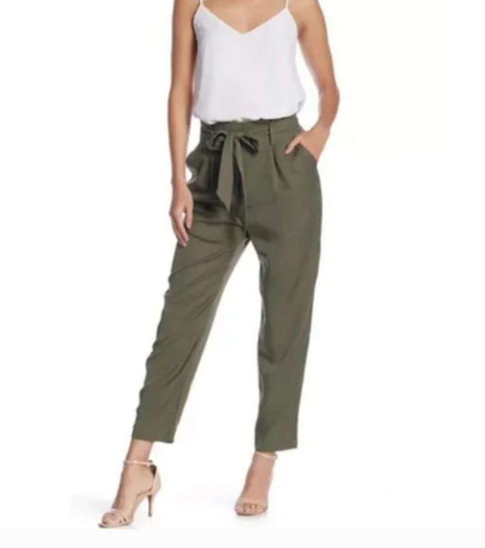 Socialite Olive Green pants paperbag waist Size Large New Casual lightweight